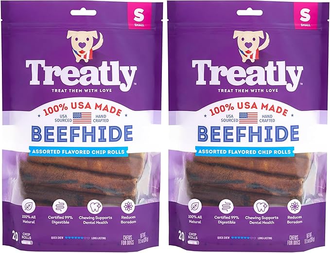 USA Beefhide Chip Rolls 5-6" Dog Chew Treats - Chicken & Beef Flavor, 20 Count/2 Pack
