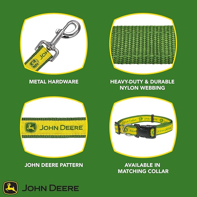 JOHN DEERE PET LEASH for DOGS & CATS, SIZE: Small. A Licensed DOG Leash for the Construction, Tractors, John Deere Super Fan! Walk & Run with your DOG/CAT in-style with the Pets First John Deere Leash