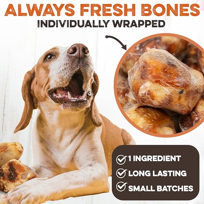 BRUTUS & BARNABY Kneecap Bones for Dogs – 100% USA-Sourced Beef – Long-Lasting Natural Chews for Aggressive Chewers – High Protein, Dental Health Support, (10-pk) – Made in The USA