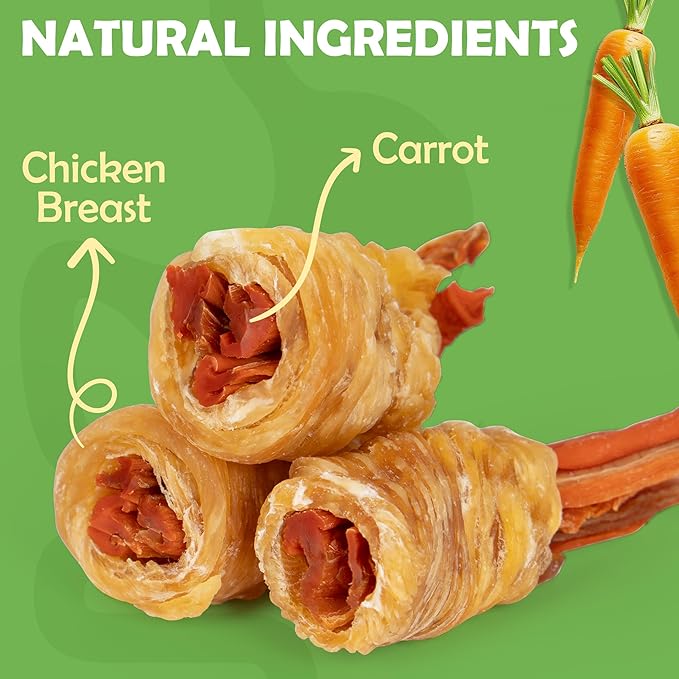 MON2SUN Rawhide Free Dog Treats, Chicken Wrapped Carrot Snacks, Healthy and Natural Chews for Small Dogs, 21.2oz (30 Count - Pack of 1)