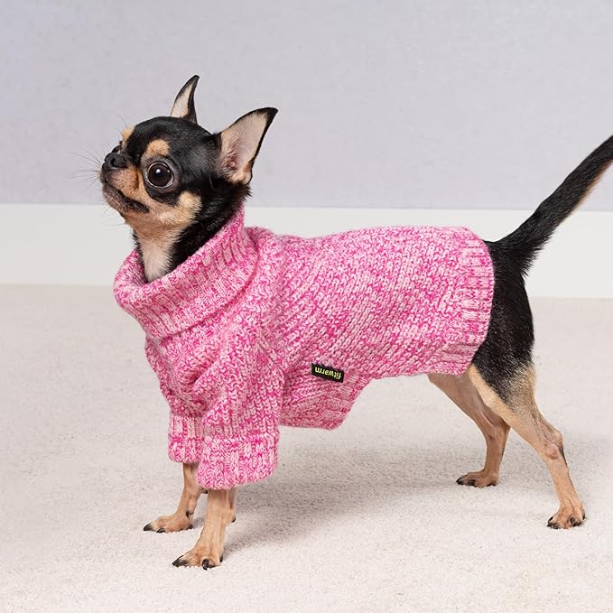 Fitwarm Knitted Turtleneck Dog Sweater, Cozy Dog Winter Clothes for Small Dogs Girl, Holiday Pet Outfit, Heather Pink, XXL