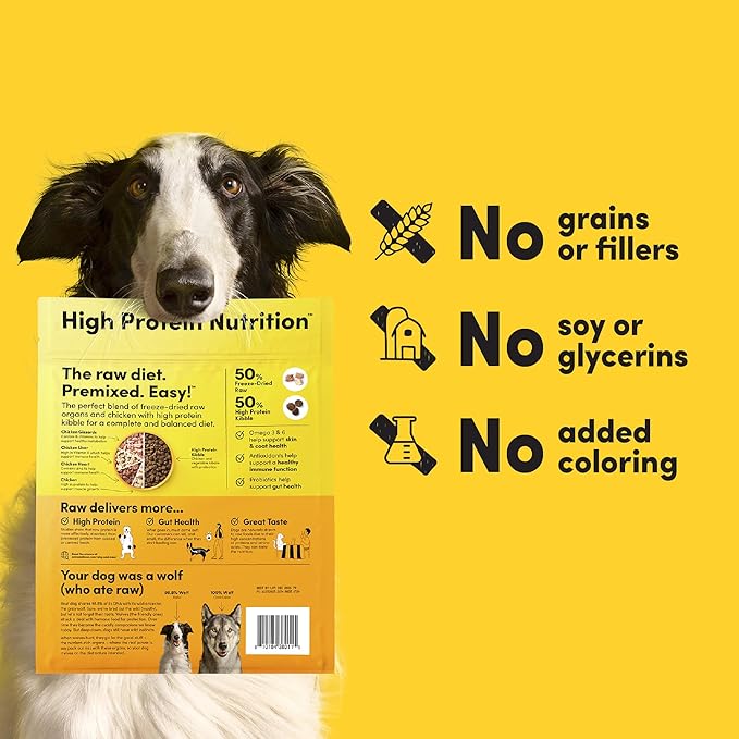 RawMix50 Chicken Organs Dog Food, 50% Freeze-Dried Raw, High Protein, Includes Kibble, No Corn or Wheat, 2lb