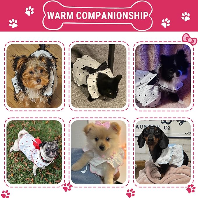 TAPBULL Dog Dresses, Fashionable Pet Dog Clothes with Heart Design, Cute Cat Birthday Dress Outfit (Pink/Red/Blue/Purple/Black 5-Pack), Medium