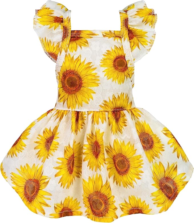 Fitwarm Dog Sunflower Dress, Dog Clothes for Small Dogs Girl, Pet Cat Apparel, White, Yellow, Red, Large