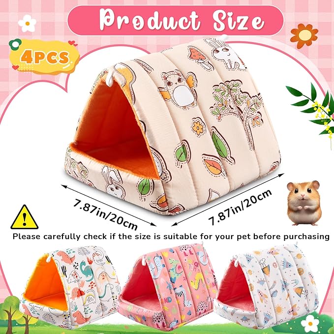 Cinnvoice 4 Pcs Guinea Pig Hideout, Guinea Pig Bed Tunnel, Rabbit Washable Small House Cage Accessories for Bunny Hedgehog Mouse Chinchillas Hamsters Ferrets Bearded Dragons Rats(Cartoon, 7.9 in)