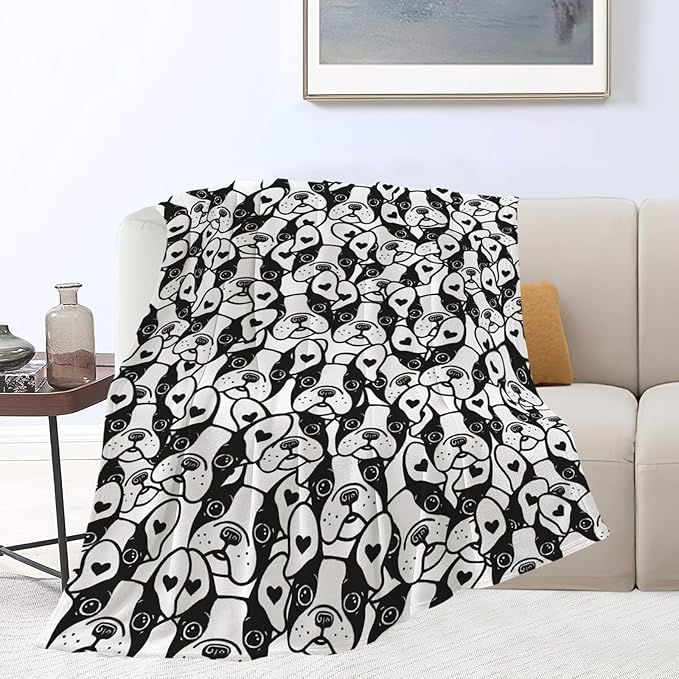 Boston Terrier Throw Blanket French Bulldog Frenchie Puppy Stuff Gifts for Dog Lover Kids Girls Boys Adults Women Men Soft Cozy Warm Plush Fluffy Fuzzy Fleece Blanket Decor 60''X80''