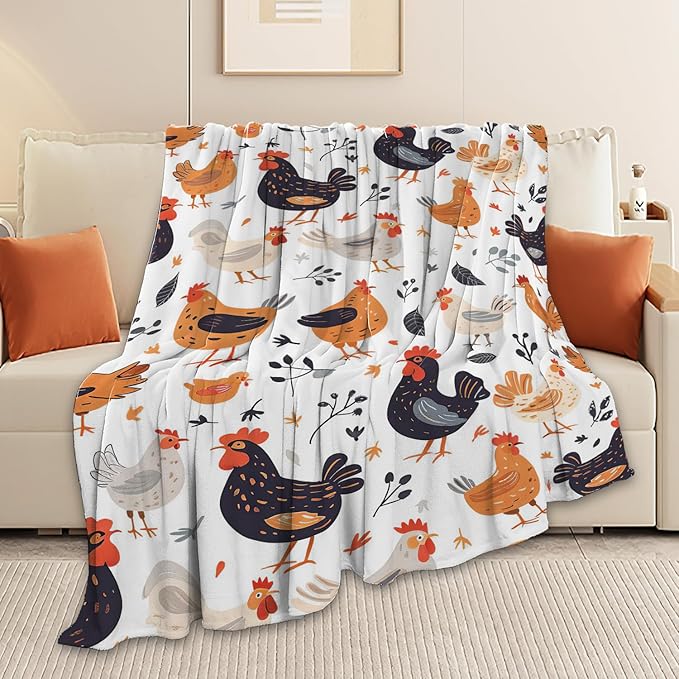 Chicken Blanket Rooster Chicken Throw Blanket Gifts for Kids Girls Boys Adults Women Man Super Soft Cozy Plush Fluffy Fuzzy Fleece Blanket Decor 40''X50''