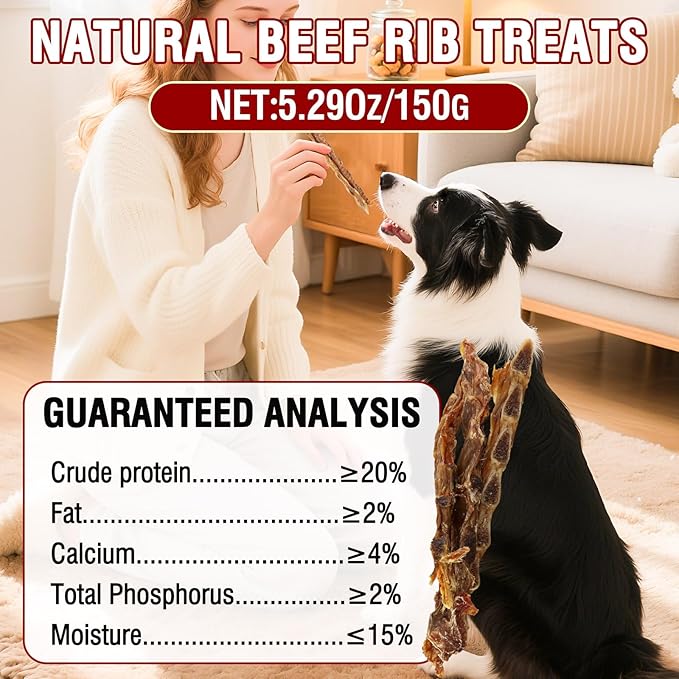 MUNCHI Beef Rib Bones Dog Treats,100% Natural Rib Bone Beef Chews from Grass Fed Cattle,Long Lasting Dog Chew Bones for Aggressive Chewers,Promotes Dental Health(5.1 OZ)