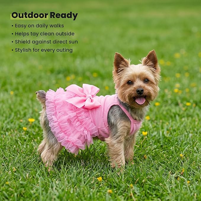 Fitwarm Sparkly Dog Tiered Dress, Fancy Dog Clothes for Small Dogs Girl, Bohemian Doggie Birthday Outfit, Pet Apparel, Pink, XS