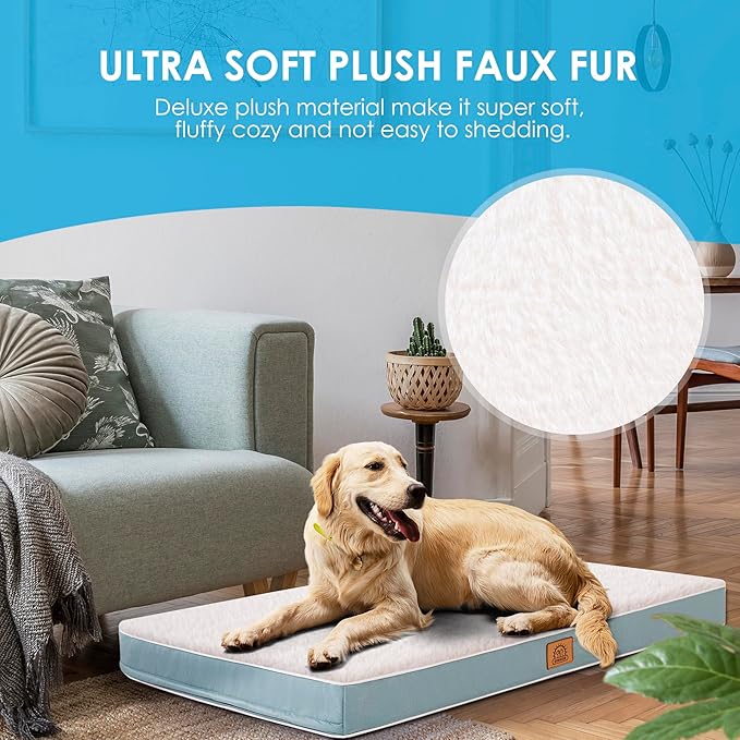 Extra Large Waterproof Dog Bed, Jumbo Orthopedic Dog Beds with Removable Washable Cover for Large Dogs, Pet Bed Mat Egg-Crate Foam, 3XL(47.5"X29"X4"), Blue