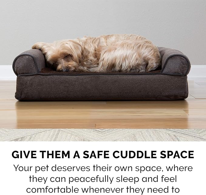 Furhaven Memory Foam Dog Bed for Medium/Small Dogs w/ Removable Bolsters & Washable Cover, For Dogs Up to 35 lbs - Sherpa & Chenille Sofa - Coffee, Medium