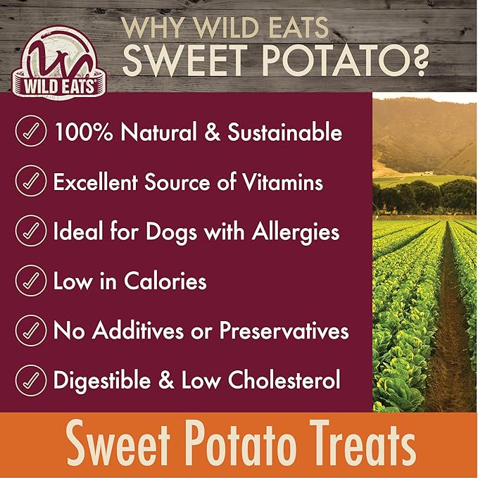 Wild Eats Sweet Potato Treats for Dogs 12 oz. (Great Low Calorie, Low Fat Alternative to Traditional Dog Biscuits, Dog Cookies, and Bones) Healthy Treats Perfect Training for Dogs