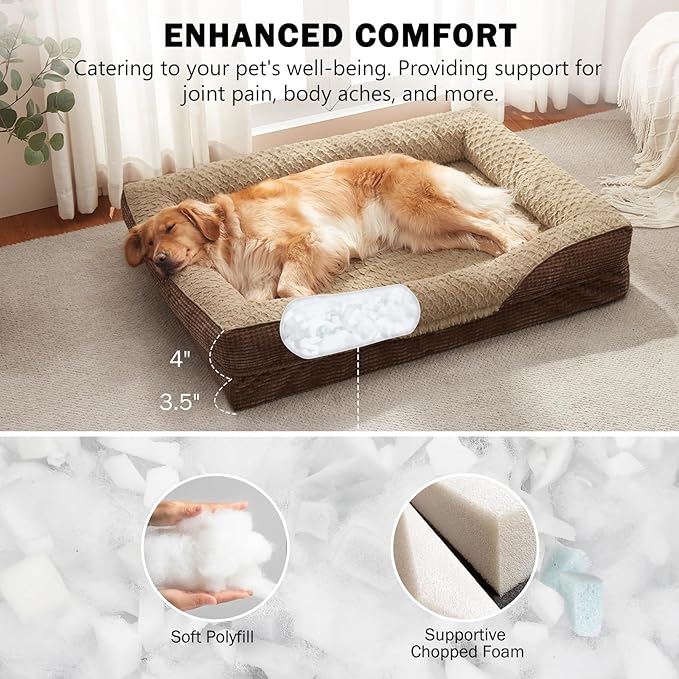 INVENHO Orthopedic Dog Bed Medium Size, Washable Egg-Crate Memory Foam Dog Couch Bed with Washable Removable Cover, Waterproof Lining and Nonskid Bottom