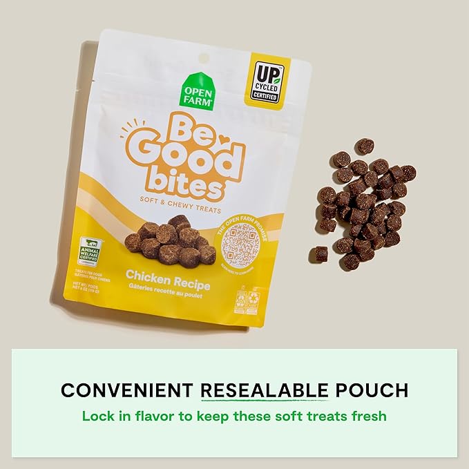Open Farm, Be Good Bites, Soft Dog Training Treats, Small & Chewy, Made with Ethically & Sustainably Sourced Ingredients, Non-GMO Fruits & Grains, Chicken Recipe, 6oz Pouch