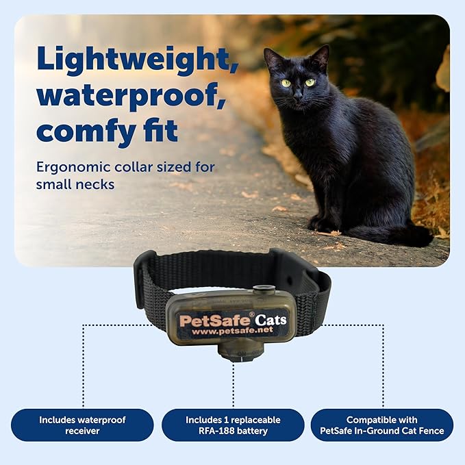 PetSafe In-Ground Fence Receiver Collar for Cats - Waterproof & Battery-Operated Adjustable Invisible Perimeter Training Collar - for Cats Older Than 6 Months, Weighing Over 6 lbs