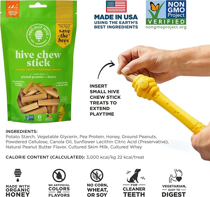 Dental Chew Sticks for Dogs 2-Pack, 7 oz Each – Small (S/M) – Textured Dental Treats, Fit Hive Toys – Vegetarian, Made with Ground Peanuts & Honey, No Grain or Soy, Cleans Teeth & Freshens Breath