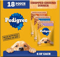 Pedigree Chopped Ground Dinner Wet Dog Food Pouches Variety Pack, 3.5 oz Pouches, 18 Count