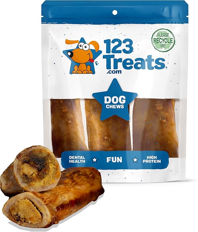 123 Treats Marrow Bones for Dogs - 100% Natural Long Lasting for Aggressive Chewers, Easily Digestible Bone Marrow Dog Treats for Healthy Snacking | (5-6 inches, 6 Count)