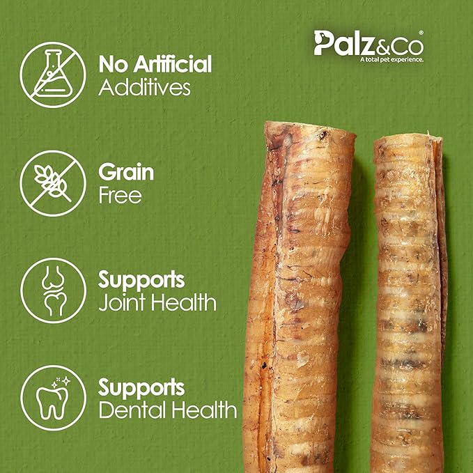 Palz&Co Moodog 6" Beef Trachea Tubes for Dogs - Natural Grass-Fed Chews with Glucosamine & Chondroitin, Supports Joints & Dental Health, 2-Pack