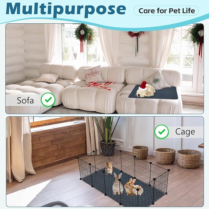 Reusable Guinea Pig Cage Liners, 12" x 12" (Pack of 3) Washable Pee Pads , Super Absorbent & Waterproof & Anti-Slip Pet Bedding Liner, Rabbit Cage Mat for Small Animals (Gray)