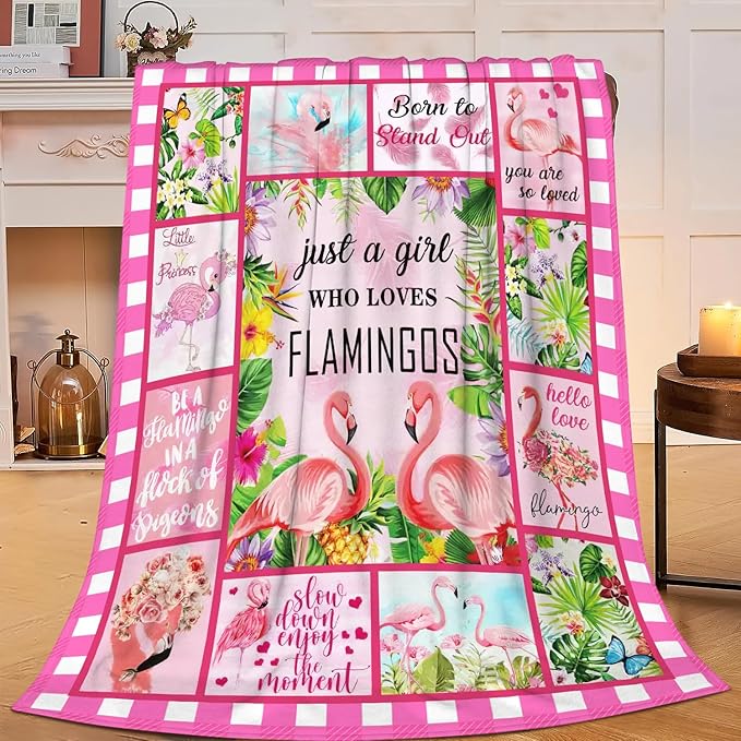 SweetFox Just A Girl Who Loves Flamingos Blanket, Flamingo Decor Throw Blanket Gifts for Girls Boys Lovers Super Warm Soft Plush Fleece Flannel Bedding Blankets for Kids Adults Men Women 50"X40"