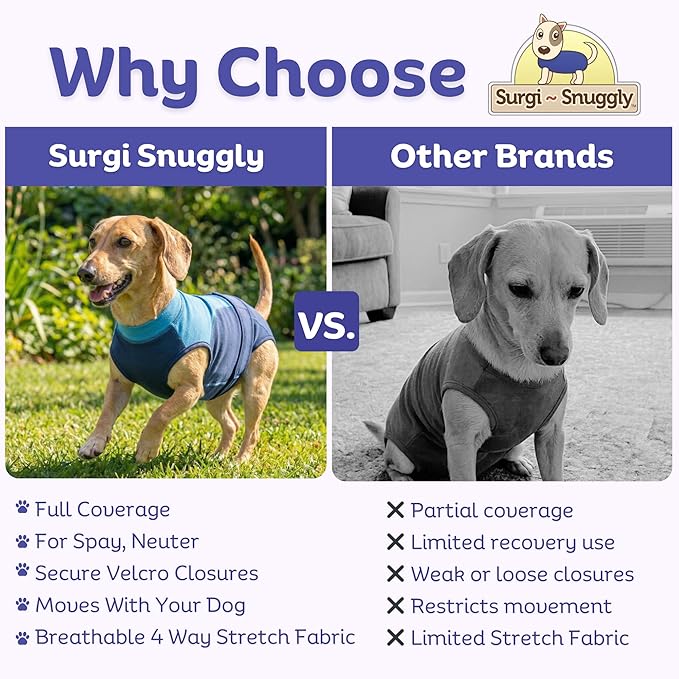 Surgi Snuggly Dog Surgery Recovery Suit - Dog Onesie for Post Surgery Recovery, Female Spay & Male Neuter - Surgical Suit for Dogs, E-Collar Cone Alternative, Double Blue - Small Long - 12" - 15" (EC)