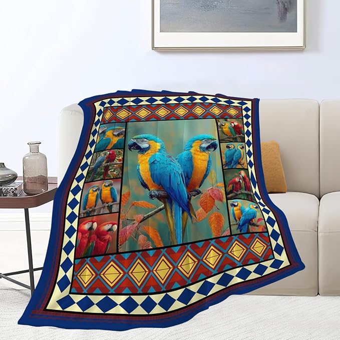 Parrot Bird Throw Blanket Macaw Stuff Gifts for Kids Girls Boys Adults Women Men Soft Cozy Warm Plush Fluffy Fuzzy Fleece Blanket Decor 60''X80''
