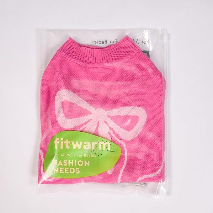 Fitwarm Bowknot Valentines Dog Sweater, Thermal Dog Winter Clothes for Small Dogs Girl, Charming Dog Valentines Outfit, Doggy Pullover Jumper, Holiday Pet Apparel, Pink, Small
