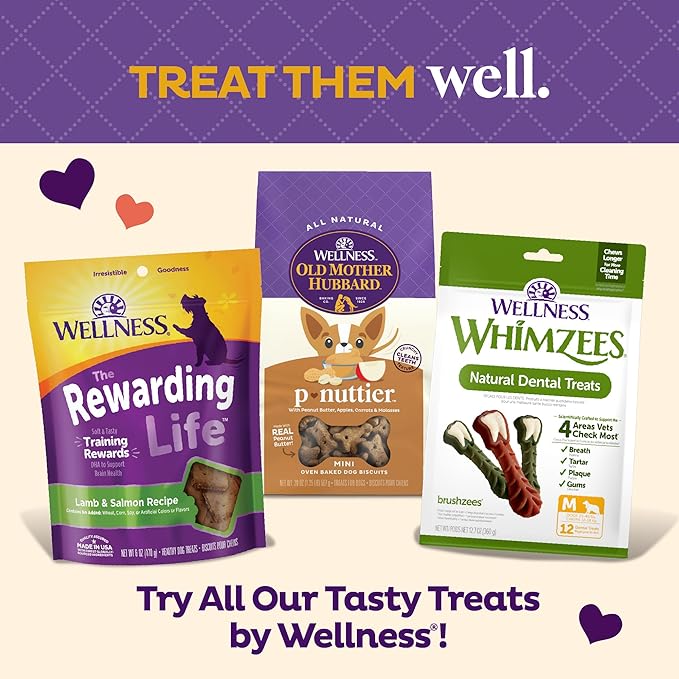 Old Mother Hubbard Wellness Bits of Love P-Nuttier Dog Biscuits, Natural, Seasonal, Valentine's Day Treats, Peanut Butter Flavor, (6 Ounce Bag)