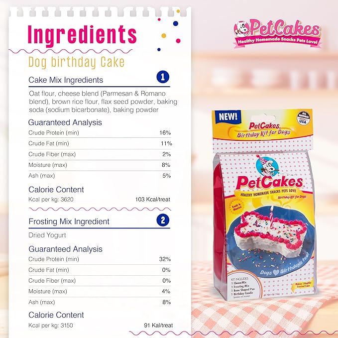 PetCakes Dog Birthday Cake Kit - All Natural Treats - Puppy to Large Dogs, Cheese Flavor - 5.5 Oz