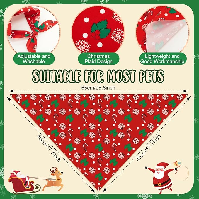 Shyyween 100 Pcs Christmas Dog Bandanas Bulk Xmas Santa Snowflakes Bandanas Adjustable Soft Bibs Triangle for Small Medium Large Pets Holiday Party Costume