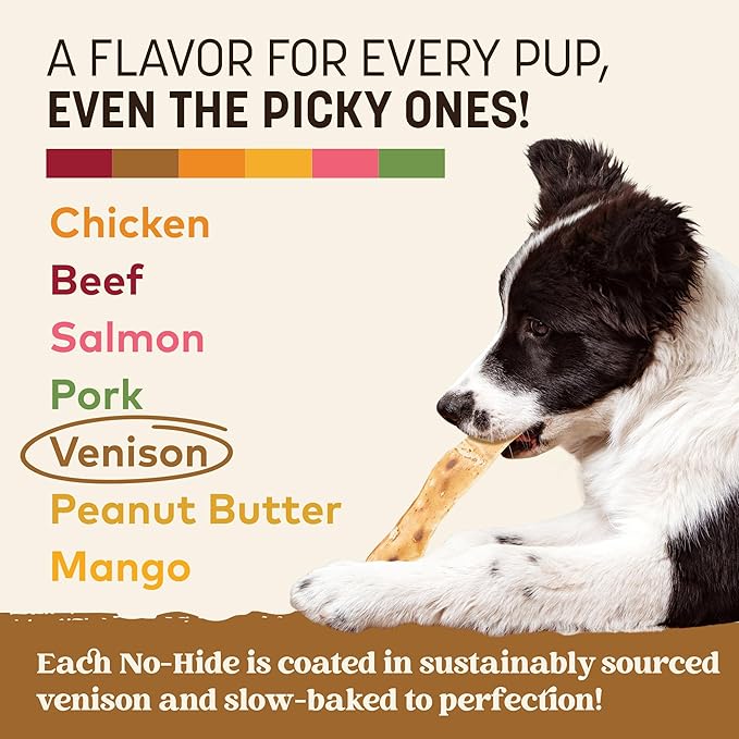 Earth Animal No Hide Strips - Natural Rawhide Free Dog Chew Strips, Venison - 16 Count (Pack of 4)