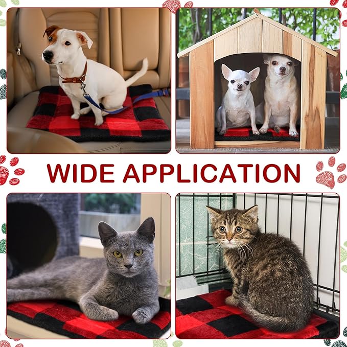 Haull 4 Pcs Waterproof Guinea Pig Bedding Guinea Pig Bed Plush Cage Liners Soft Rabbit Dog Crate Pad Cat Mat Reversible Cozy Animal Pee Pad Hamster Bunny Mat Accessory(Christmas Plaid,13 x 18.5 Inch)