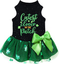 Fitwarm Cutest Clover in the Patch Dog Dress, St Patricks Day Dog Clothes for Small Dogs Girl, Funny Pet Cat Holiday Outfit, Black, Emerald Green, Medium