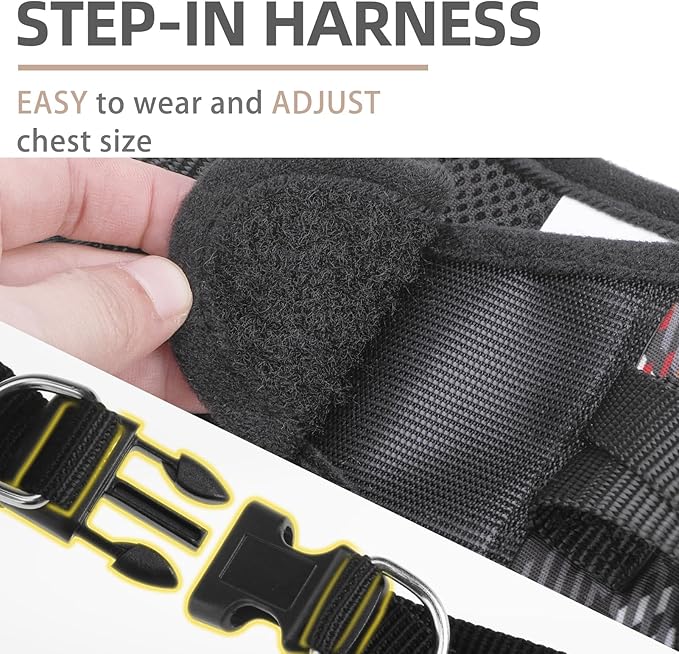 PUPTECK Dog Harness and Leash Set for Small Medium Dogs No Pull Step-in Soft Mesh Puppy Cat Vest Harnesses Reflective at Night, Plaid Pattern Black L