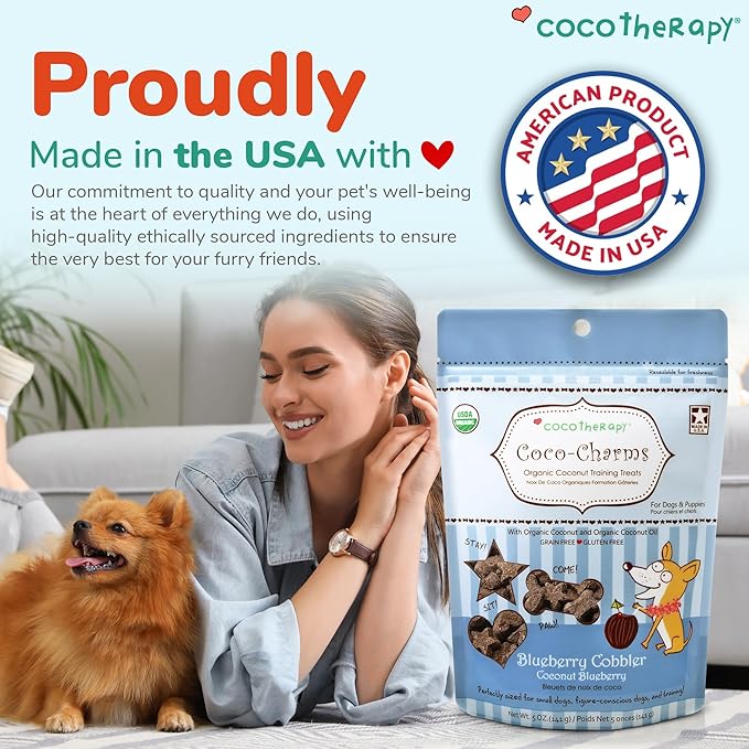Cocotherapy Coco-Charms Blueberry Cobbler - Organic Dog Treats, All Natural, Vegan Training Treat for Dogs with Organic Coconut Oil