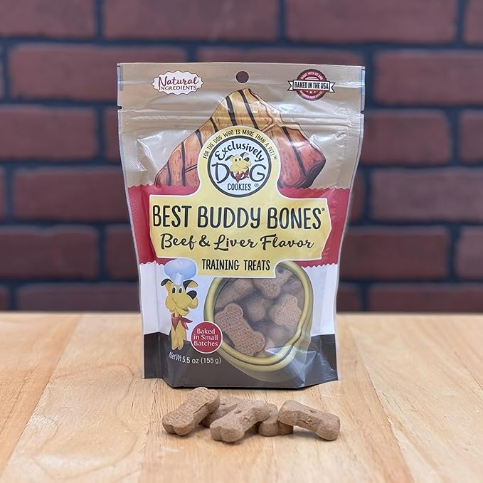 Exclusively Dog Best Buddy Bones Training Treats for Dogs and Puppies - All Natural, Baked in The USA, Ideal for Training & Agility, No Animal Byproducts - Beef & Liver Flavor, 5.5oz Resealable Bag