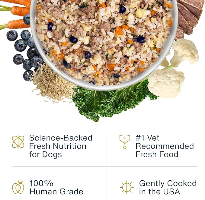 JustFoodForDogs Frozen Fresh Dog Food, Complete Meal or Topper, Lamb & Brown Rice Human Grade Dog Food Recipe, 18 oz (Pack of 7)