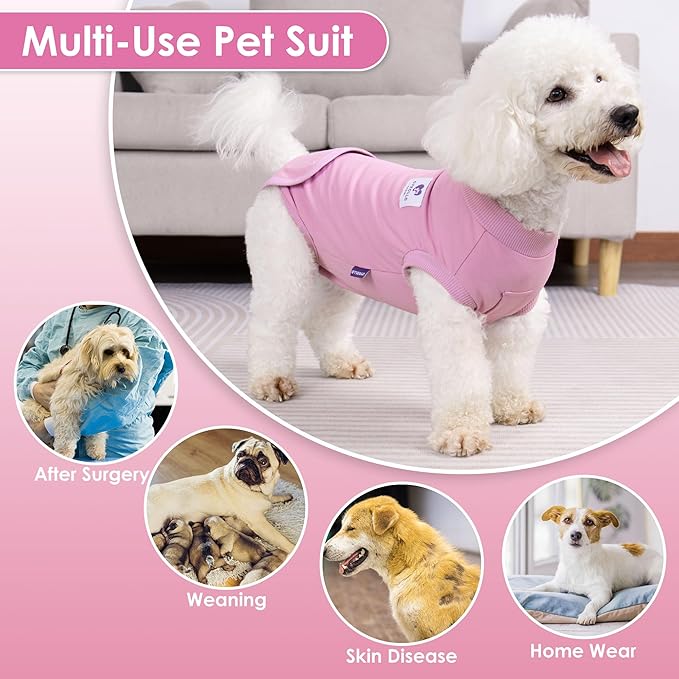 cyeollo 2pack Dog Surgery Recovery Suit for Female Male Dogs Cats Soft Breathable Dog Onesie After Spay, Neuter, Anti-Licking Pet Surgical Recovery Snugly Suit Bodysuit, Pink & Purple, L