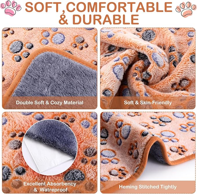 Tudomro 8 Pcs Guinea Pig Blankets Washable Small Pet Fleece Bedding Cage Liners Double Sided Pet Reusable Sleep Mat Pad Cover for Ferret Chinchilla Furniture Protection(Paw,16 x 24 Inch)