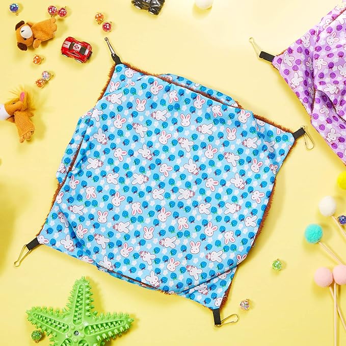 Weewooday 3 Pcs Rat Hammock 3 Tier Ferret Hammock Cage Hanging Bed Cage Accessories for Pet Guinea Pig Hamster Parrot Sugar Glider Ferrets Rat Chinchilla Playing Sleeping(Blue, Purple, Green)