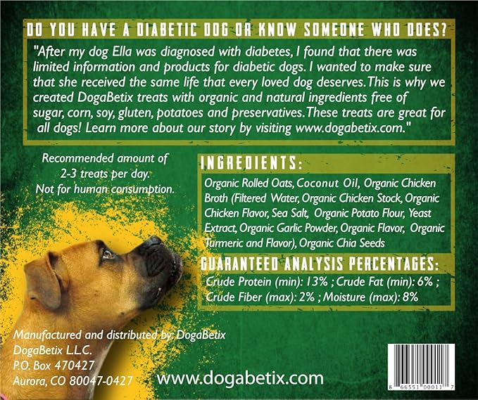 Ella's Diabetic Dog Treats 16 oz - Sweet Potato and Chicken -Low Glycemic Ingredients - Vet Approved - Made in USA by Owners of Diabetic Dogs - Healthy for All Dogs!