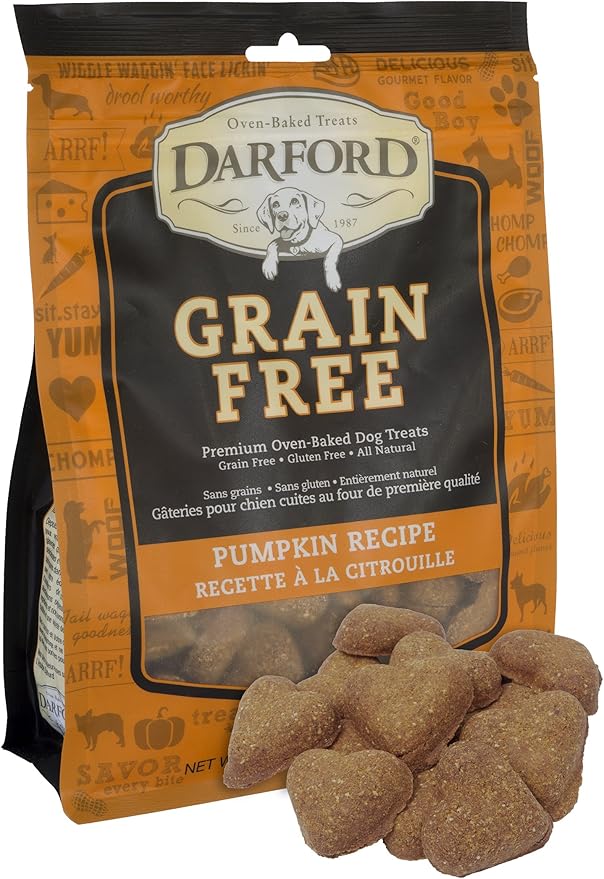 Darford Grain Free Pumpkin Dog Treats – All Natural Oven-Baked Biscuits – No Corn, Soy or Wheat – High in Fiber & Antioxidants – Made in Canada – 12oz Bag