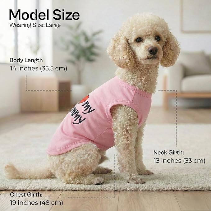 Parisian Pet Dog Shirt for Mother's Day - 100% Cotton Shirts for Large Dogs - Pink Sleeveless Girl Pet Clothes - Lightweight Pet Tshirts - Breathable Puppy Clothes - Stretchy I Love My Mommy Dog Shirt