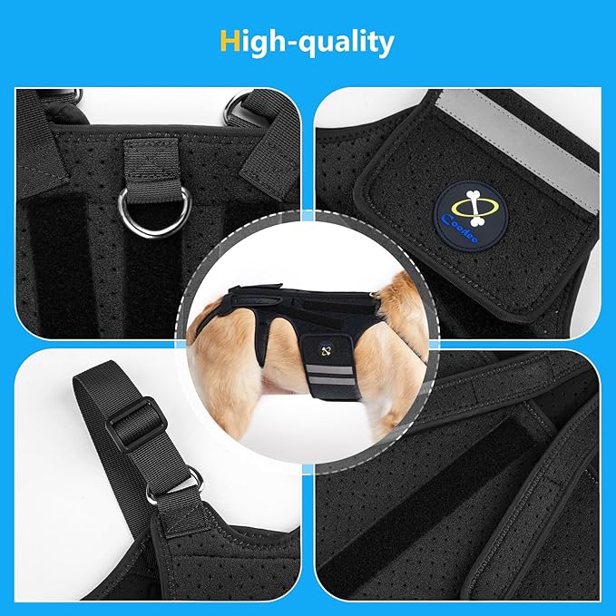 Coodeo Dog Back Brace for Dogs Arthritis, Pet Back Bracer for IVDD, Back Protector Helps Pain Relief, Surgical Recovery and Rehabilitation, Dogs Back Disease Prevention. (Black,Large)