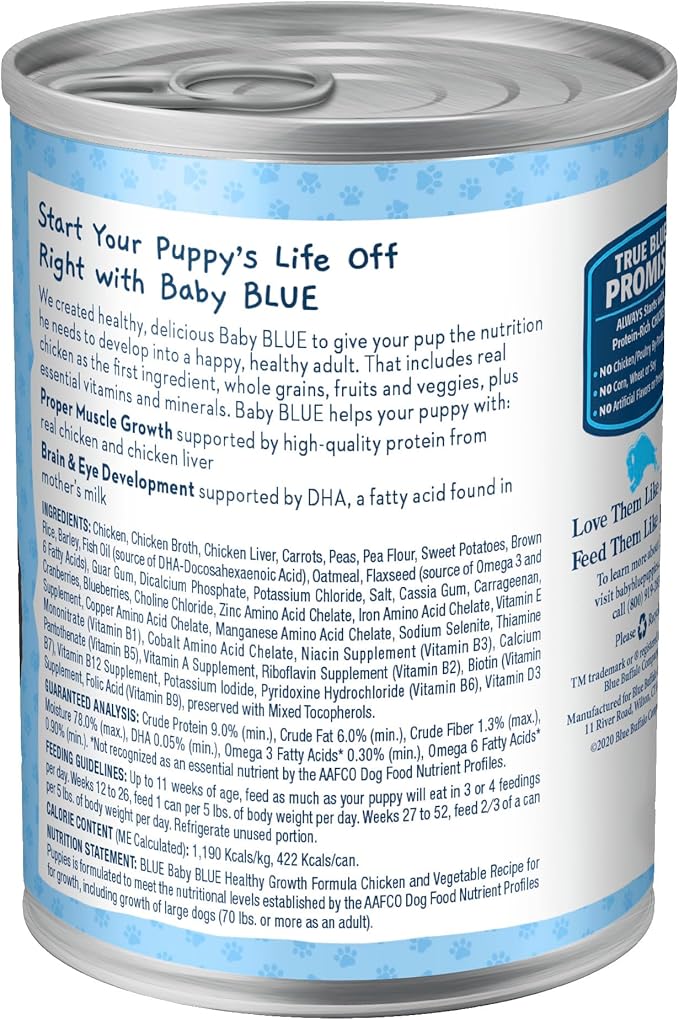 Blue Buffalo Baby Blue Healthy Growth Formula Natural Puppy Wet Dog Food, Chicken and Vegetable Recipe