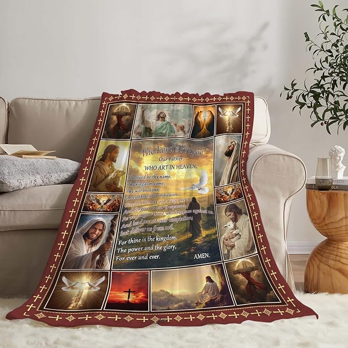 Christian Jesus Blanket Inspirational Bible Verse Religious Faith Healing Prayer Throw Scripture Spiritual Catholic Gifts for Men Women Boys Girls Kids Adults Plush Fuzzy Fleece Decor 60''X80''