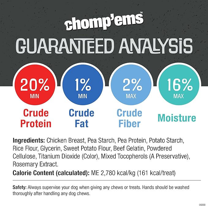 CHOMP 'EMS Chicken Hide Free Dog Chews - Rawhide Free Dog Treats - No Hide Alternative Chew Treat for All Life Stages, Roll, 4", 2 Count