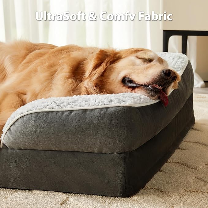 LEXTRO Orthopedic Dog Bed for Extra Large Dogs, Egg Crate Foam Bed for Extra Large Dogs, Equipped with Removable Waterproof Pillow Cover and Anti-Slip Bottom, Pet Bed