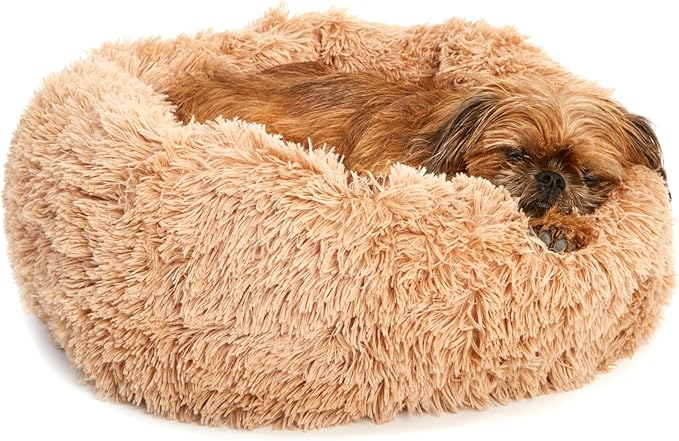 Barkbox Dog Bed, 2-in-1 Memory Foam Donut Cuddler Dog and Cat Bed, Calming Orthopedic Joint Relief Fur Crate Lounger for Pets, Machine Washable + Removable Cover, Waterproof Lining, Includes Toy